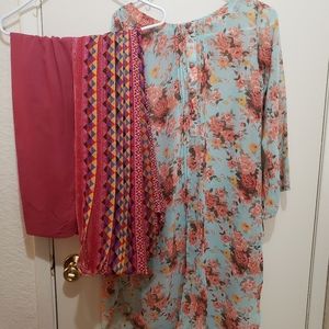 3pc pink indian pakistani shalwar dress